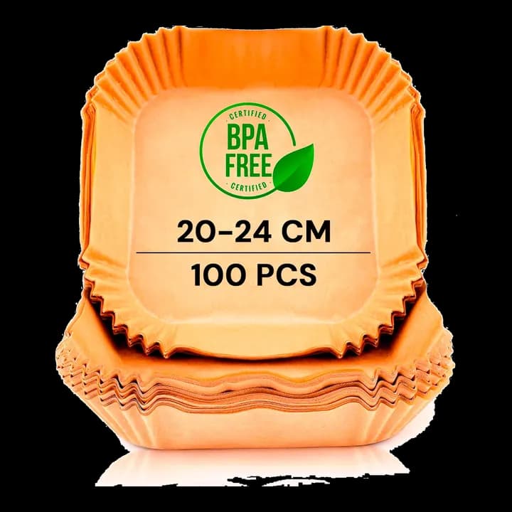 edihome, Backpapier für Heißluftfritteuse, fur Air Fryer, 100 Stück, BPA Free, Zubehör Heissluftfritteuse, Einweg, für Backofen, 5 bis 8 Liter (Quadratisch, 20cm)