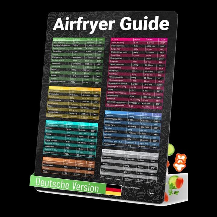 WUNI Airfryer Zubehör - Größe M - magnetischer Airfryer Guide mit Temperatur, Dauer & Menge - Ninja Heißluftfritteuse Zubehör - Air Fryer Garanleitung für Heissluftfritteuse