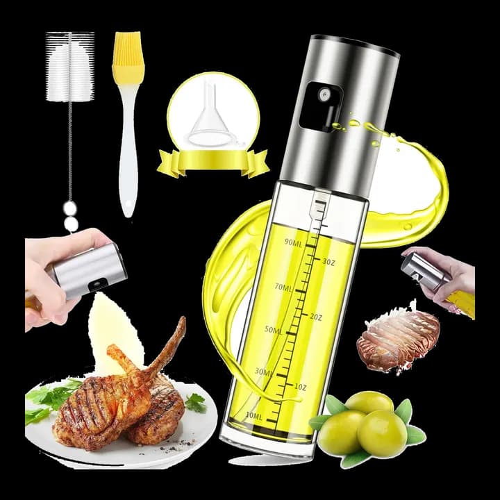 ÖLsprüHer für Speiseöl,100ml Öl Sprühflasche Edelstahlglas ÖLspray Zum Kochen Öl spray für Heißluftfritteuse Airfryer Öl Spray für Salat, Grillen, Backen In der Küche Kleine Glas