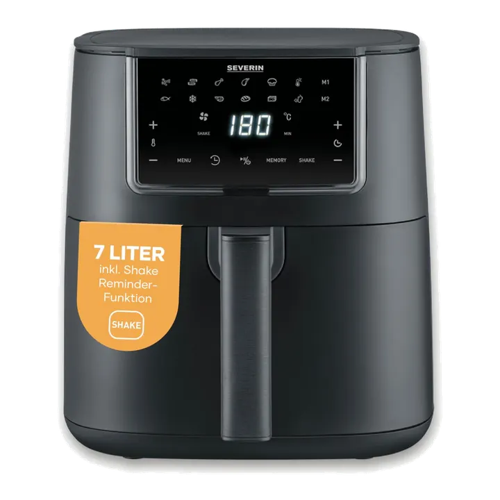 Severin Heißluftfritteuse Single XXL, 7L, 11 Automatik-Programme, Touch-Display, vielseitige Zubereitung, Memory-Funktion, Warmhaltefunktion, Antihaftbeschichtung, 1700W, schwarz, FryLight, FR 2462