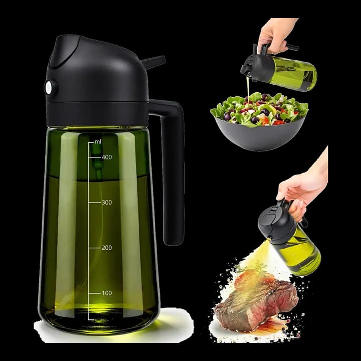 MRUN BONE 2 in 1 Ölsprüher für Speiseöl, UV-Schutz Sprühflasche Öl, 470ML Cooking Oil Sprayer, Ölausgießer für Heißluftfritteuse, Sprühöl, Zum Kochen,Grillen,Küche, Heißluftfritteuse