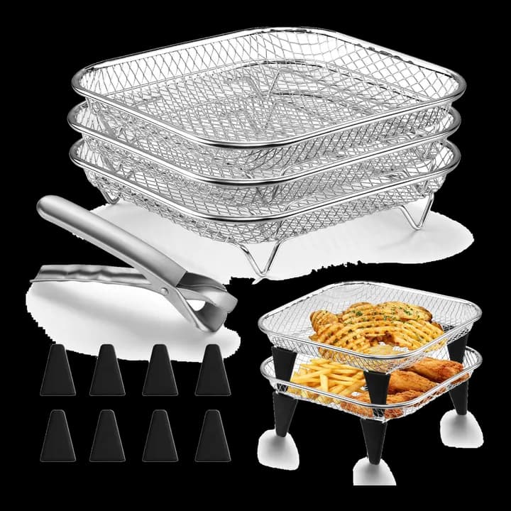 Homikit Heißluftfritteuse Zubehör, 3 Lagiges Stapelbar Edelstahl Grillrost