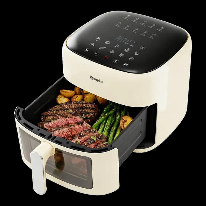 SIMPLUS Heißluftfritteuse 6,5 L, Airfryer XL mit Sichtfenster & Touchscreen, 1500 W, schlankes Design, 10 Programme, 80–200 °C, Antihaftkorb, 360° Heißluft, fettarmes Kochen