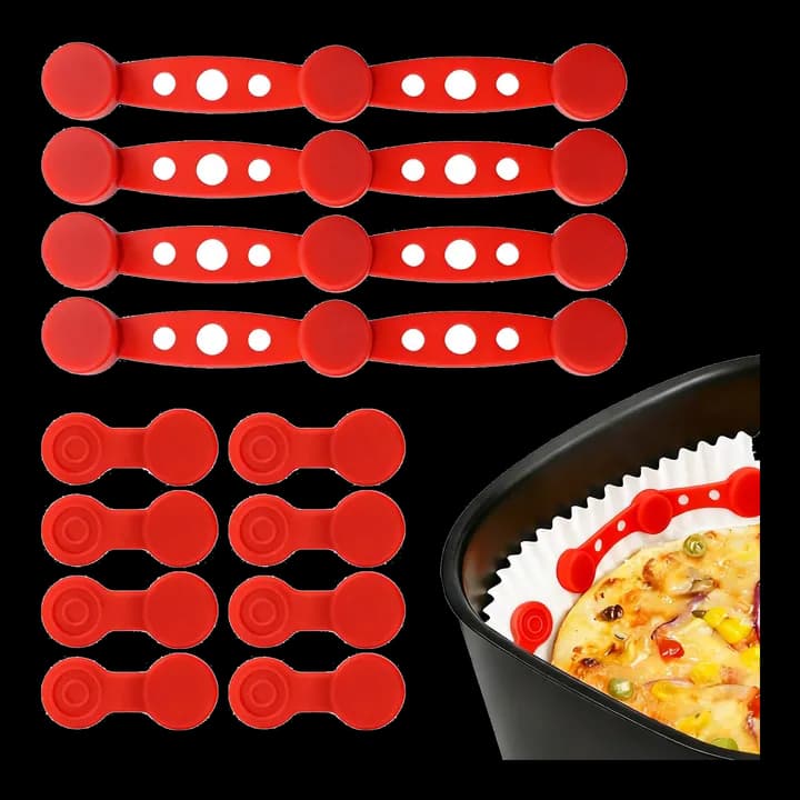 12 Stück Magnete für Airfryer Backpapier, Hochtemperatur Magnete für Heißluftfritteuse aus lebensmittelechtem Silikon, Hitzebeständig und Wiederverwendbar, Rot